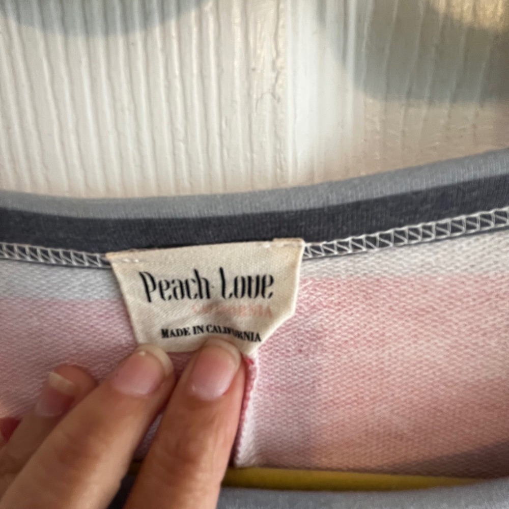 Peach Love California Striped Fringe Top Boxy Dolman Sleeve T-Shirt Coastal Chic - Picture 4 of 7